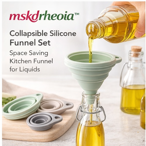 mskdrheoia™ Collapsible Silicone Funnel Set – Space Saving Kitchen Funnel